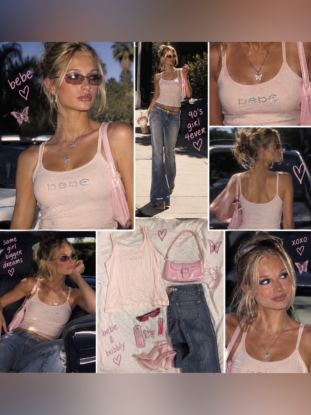 BEBE | Light Pink Rhinestone Logo Ribbed Tank | Size XL | Authentic Vintage